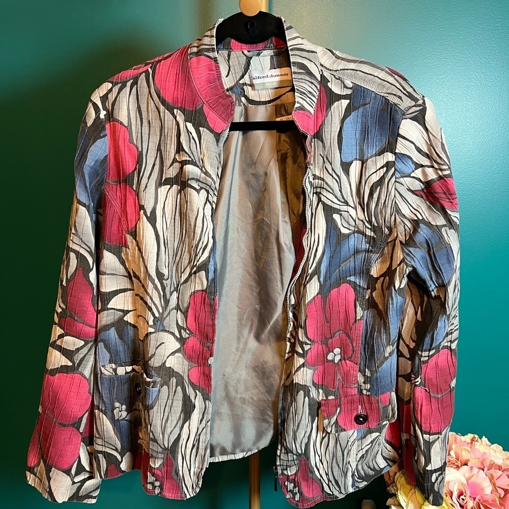 Alfred Dunner Red and Blue Blazer Vibrant Floral Design